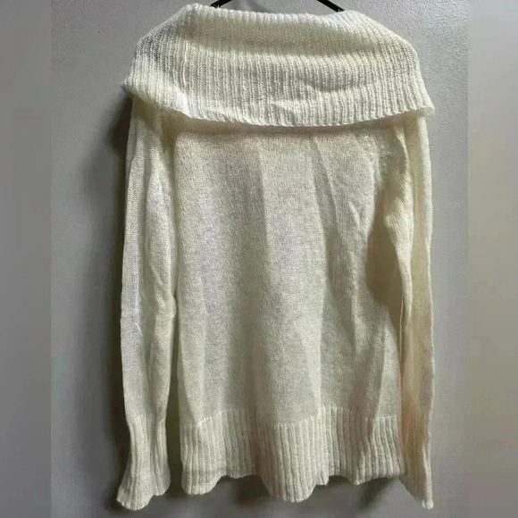 Y2K Ann Taylor Loft Wool Blend Beaded Cowl Sweater | Cream & Silver | Size L - Picture 11 of 13